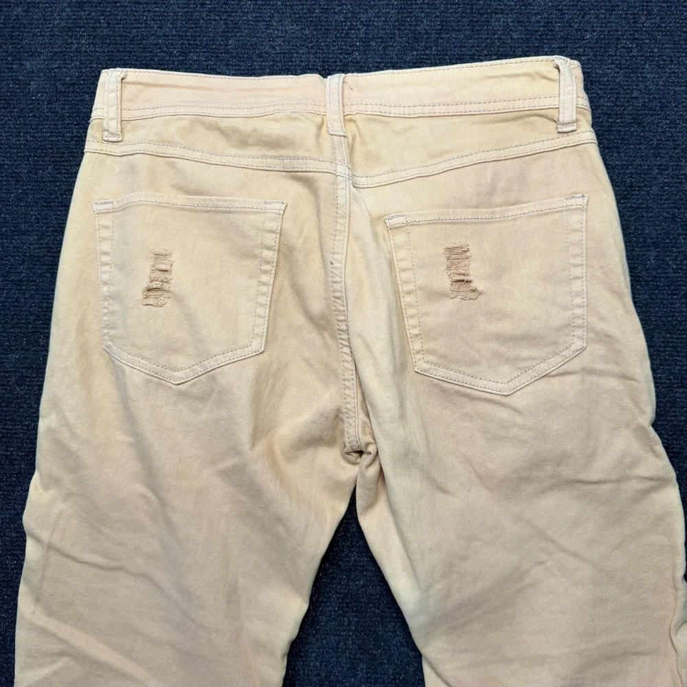 Redfox Jeans Skinny Jeans Womens 9 Beige Distressed Moto Zipper Stretch